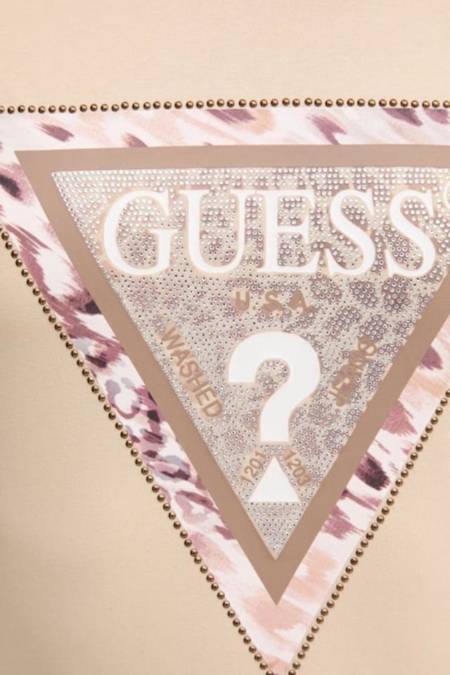 Guess Animalier Üçgen Logolu T-shirt Bej