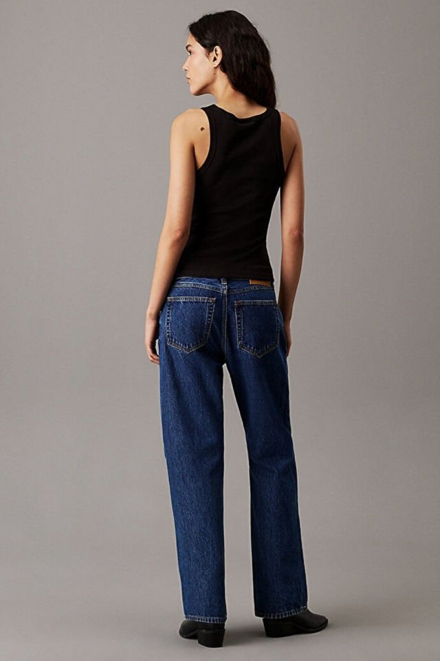 Calvin Klein Kadın Woven Label Rib Tank Top Siyah