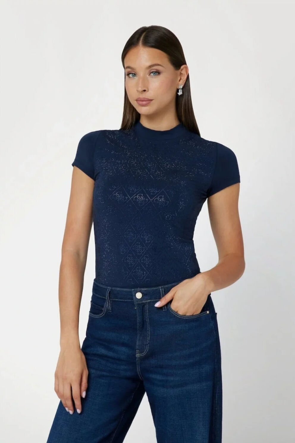 Guess Mock Kadın Mavi Slim Fit T-Shirt