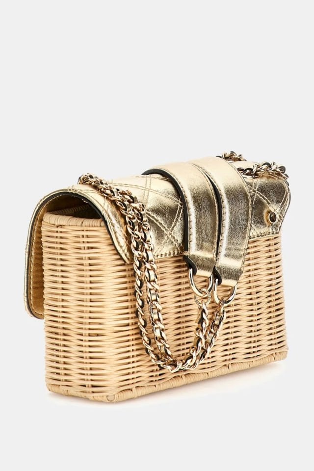 Guess Giully Hasır Mini Çapraz Çanta Altın