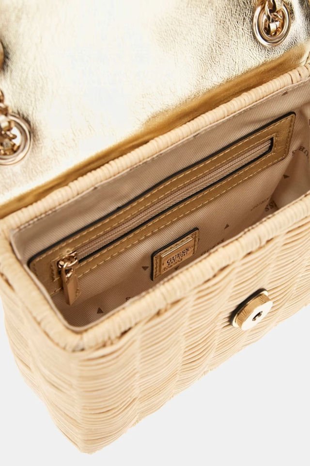 Guess Giully Hasır Mini Çapraz Çanta Altın