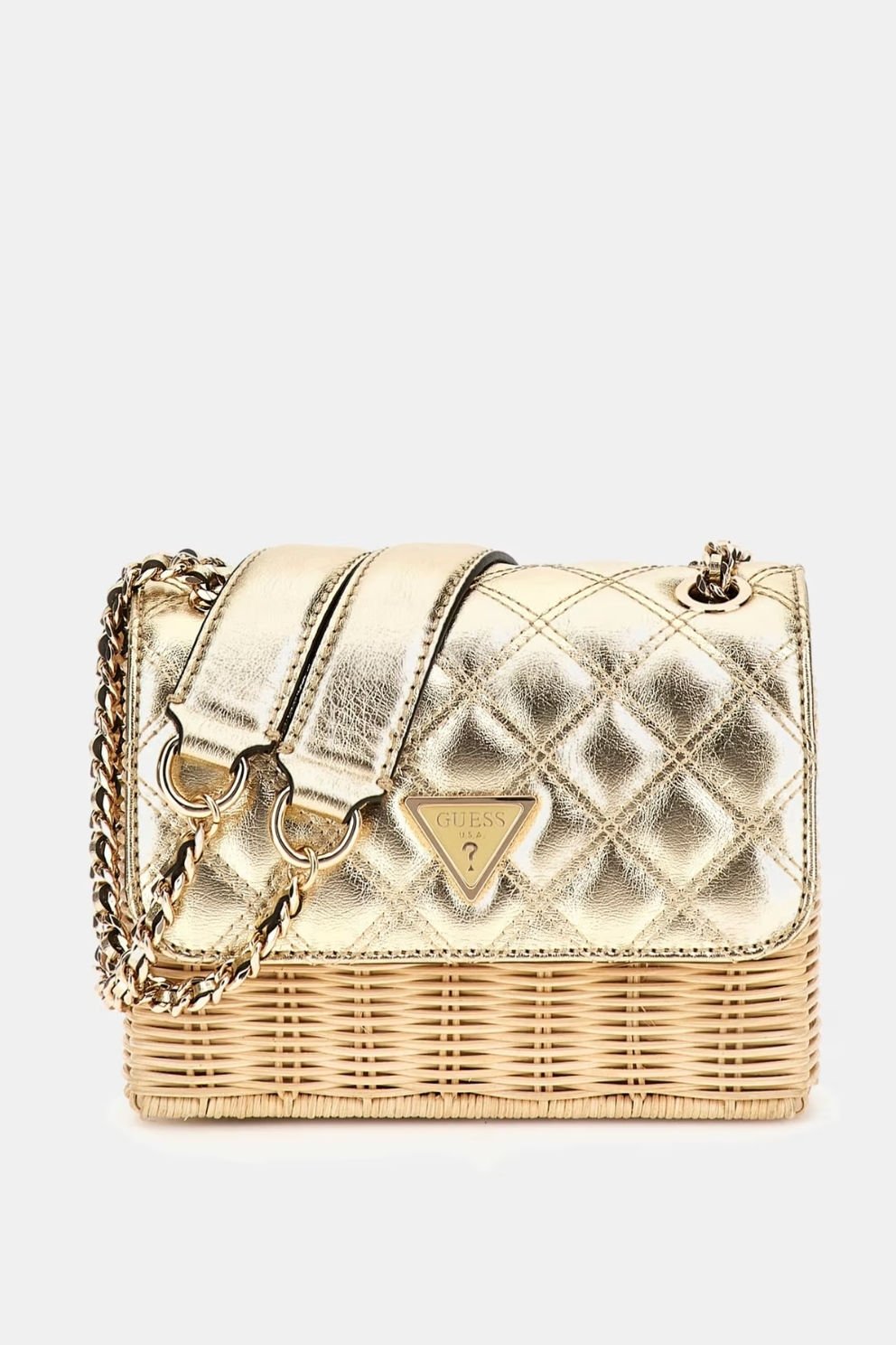 Guess Giully Hasır Mini Çapraz Çanta Altın