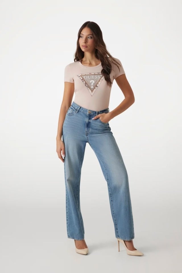 Guess Animalier Üçgen Logolu T-shirt Pembe