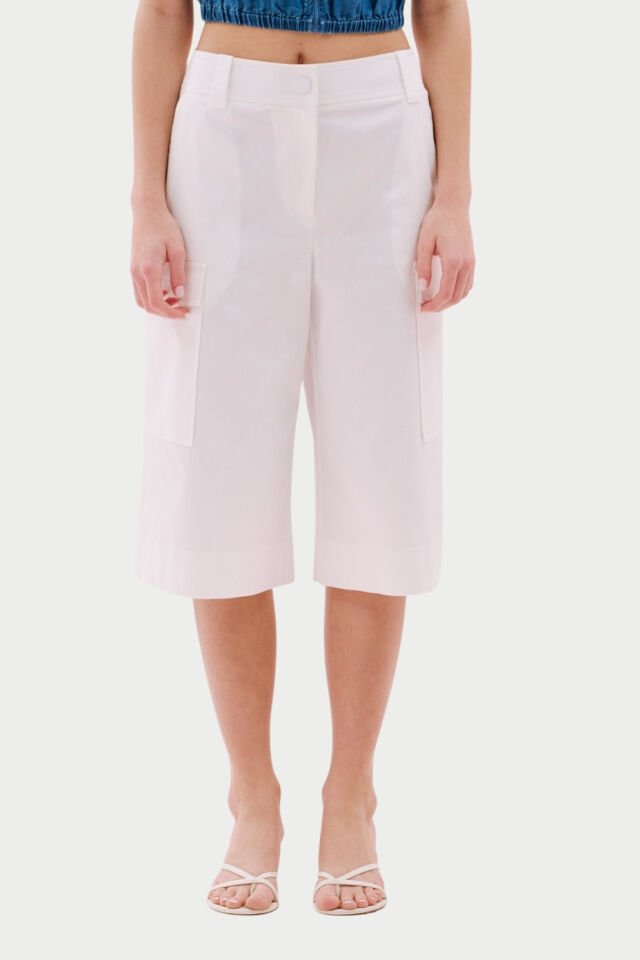Roman Kargo Cepli Bermuda Pantolon Beyaz