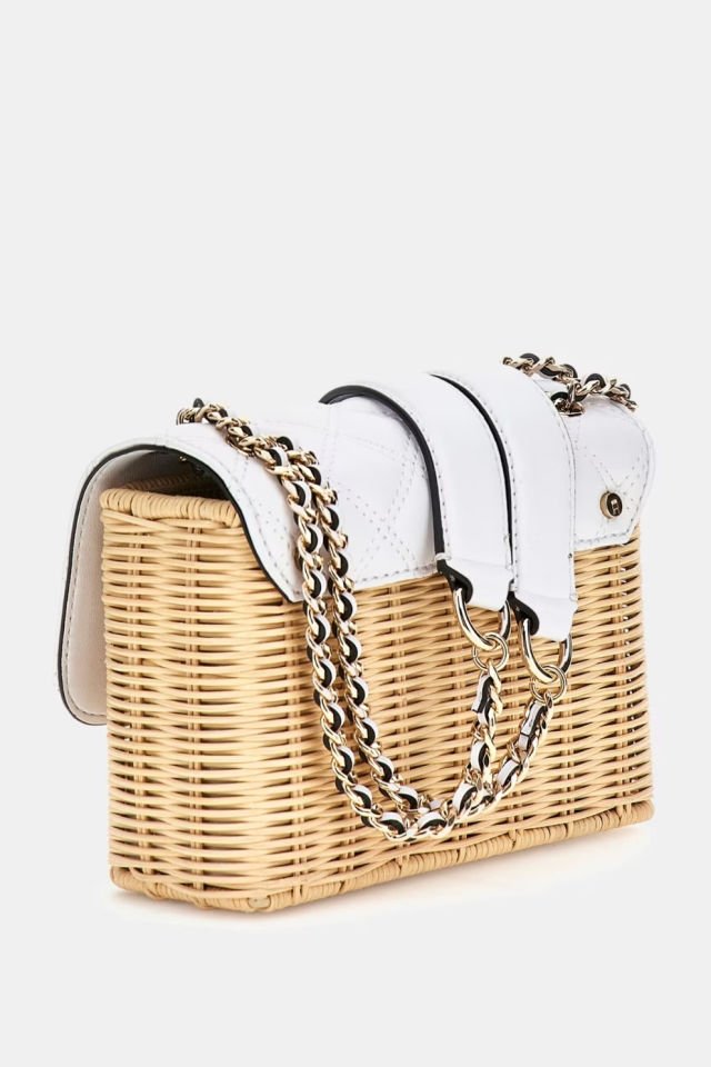 Guess Giully Hasır Mini Çapraz Çanta Beyaz