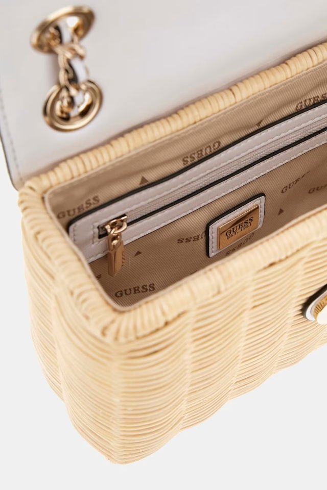 Guess Giully Hasır Mini Çapraz Çanta Beyaz