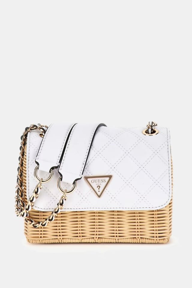Guess Giully Hasır Mini Çapraz Çanta Beyaz