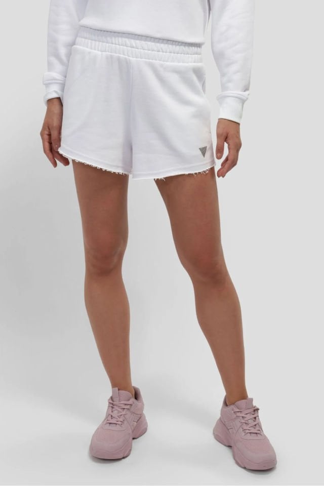 Guess Taşlı Logolu Şort Beyaz