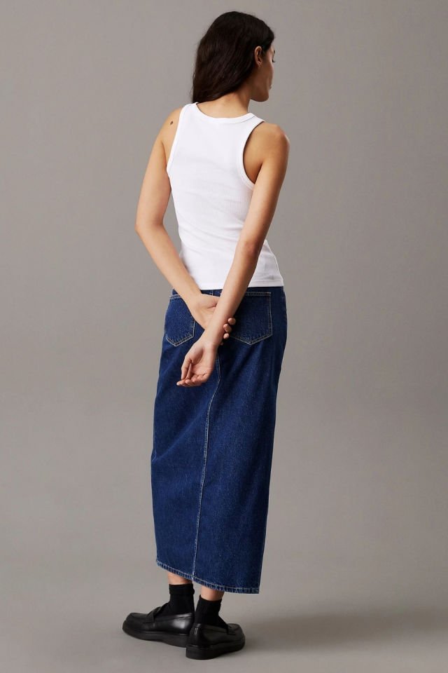 Calvin Klein Kadın Woven Label Rib Tank Top Beyaz