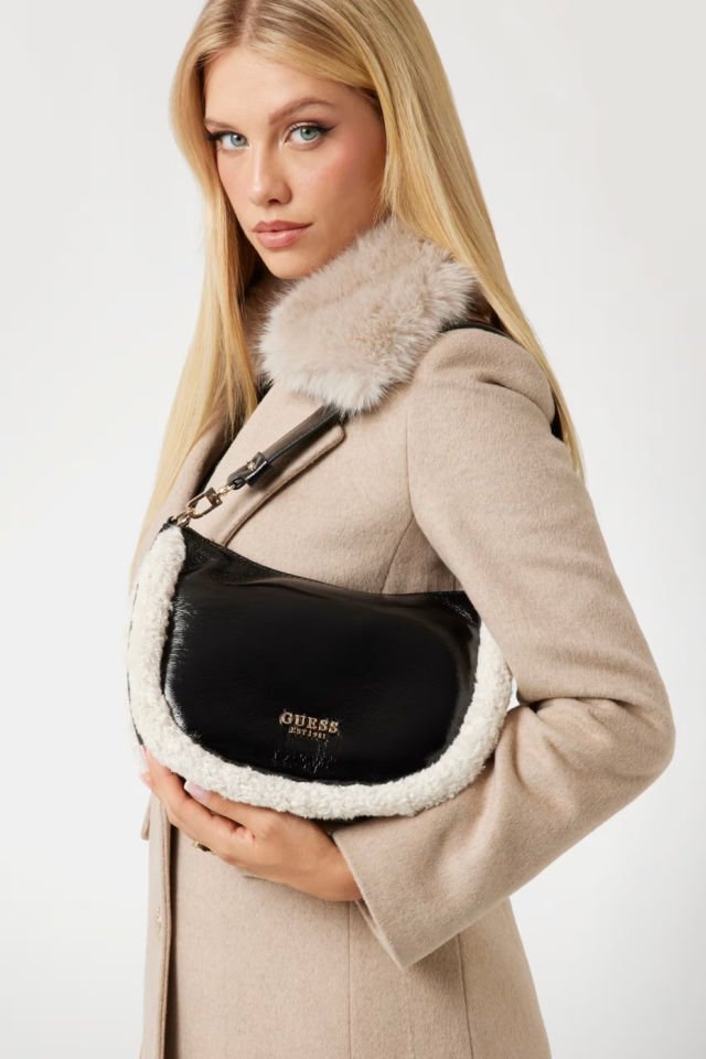 Guess Davika Yapay Kürk Omuz Çantası Siyah