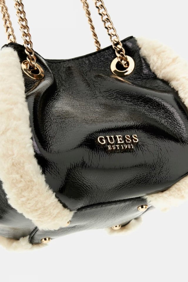 Guess Davika Yapay Kürk Mini El Çantası Siyah
