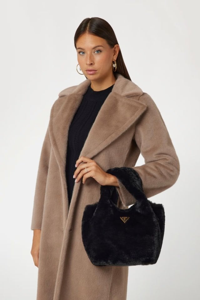 Guess Samia Yapay Kürk Shopper Çanta Siyah