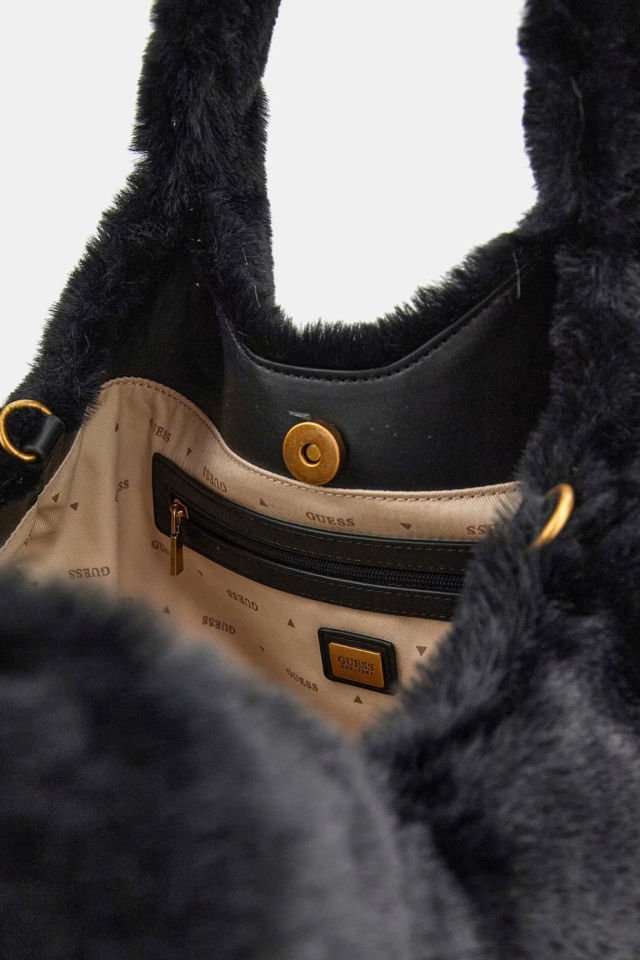 Guess Samia Yapay Kürk Shopper Çanta Siyah