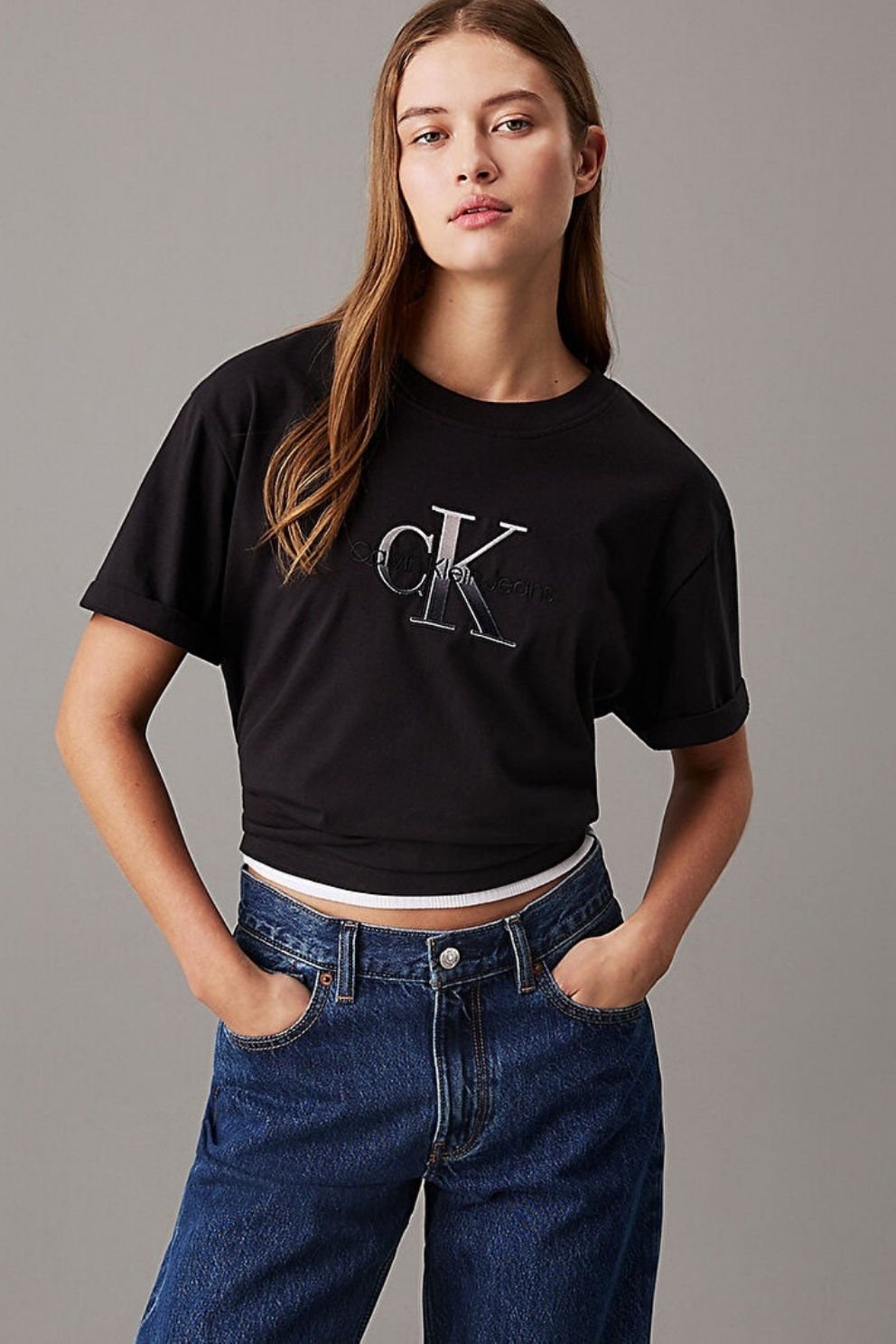 Calvin Klein Kadın Embroidery Monologo T-shirt Siyah