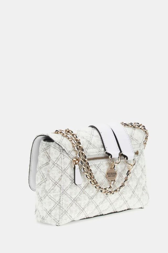 Guess Giully Payetli Çapraz Çanta Beyaz