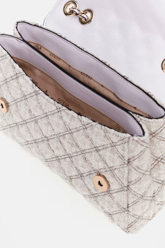 Guess Giully Payetli Çapraz Çanta Beyaz