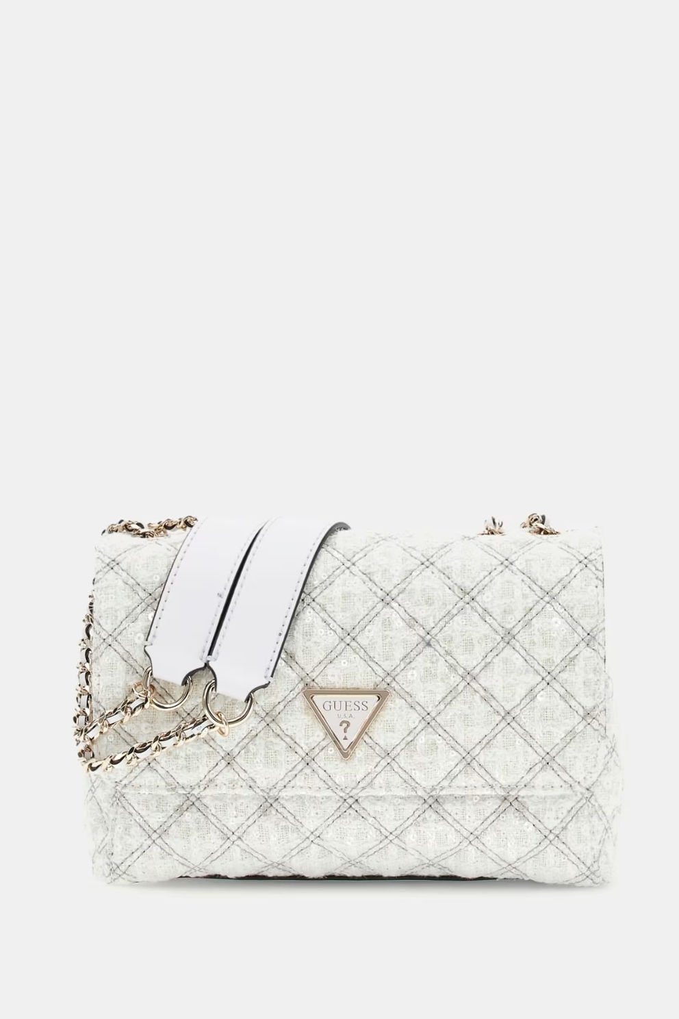 Guess Giully Payetli Çapraz Çanta Beyaz