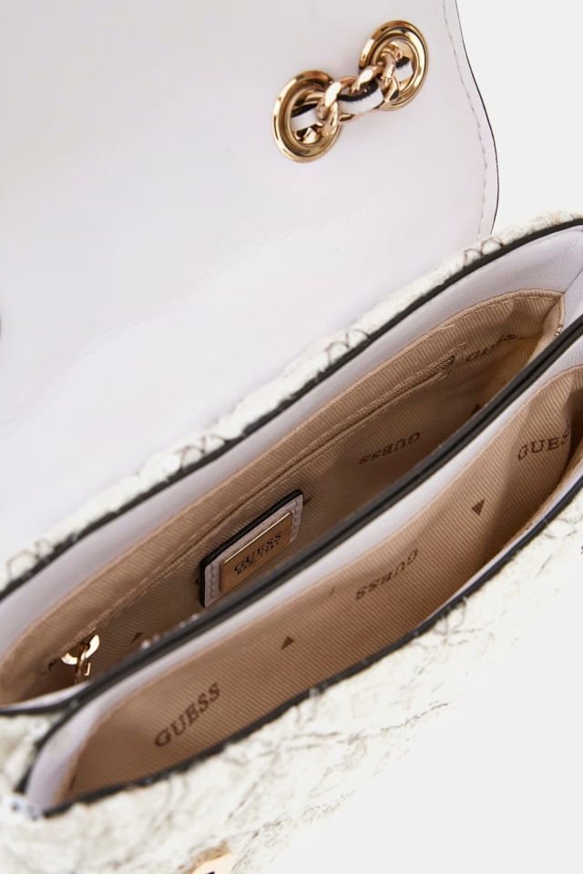 Guess Giully Payetli Mini Çapraz Çanta Beyaz