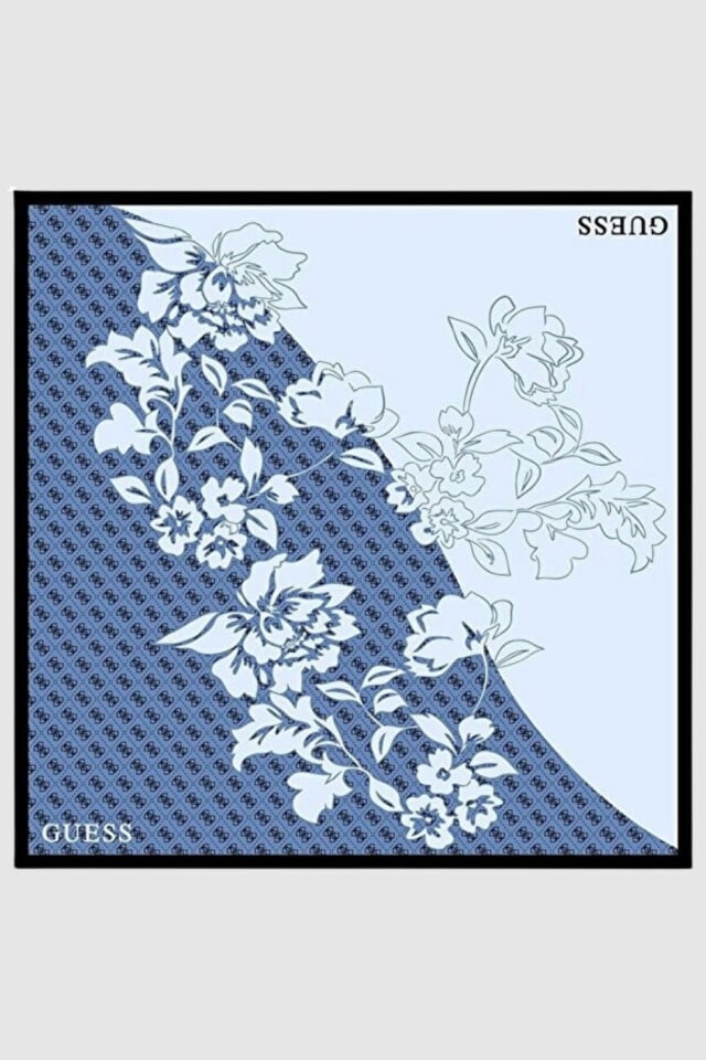 Guess Square Tivil İpek Eşarp Mavi