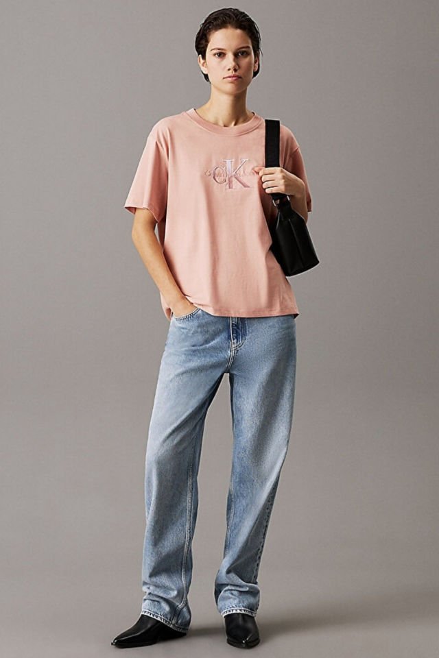 Calvin Klein Kadın Embroidery Monologo T-shirt Pembe