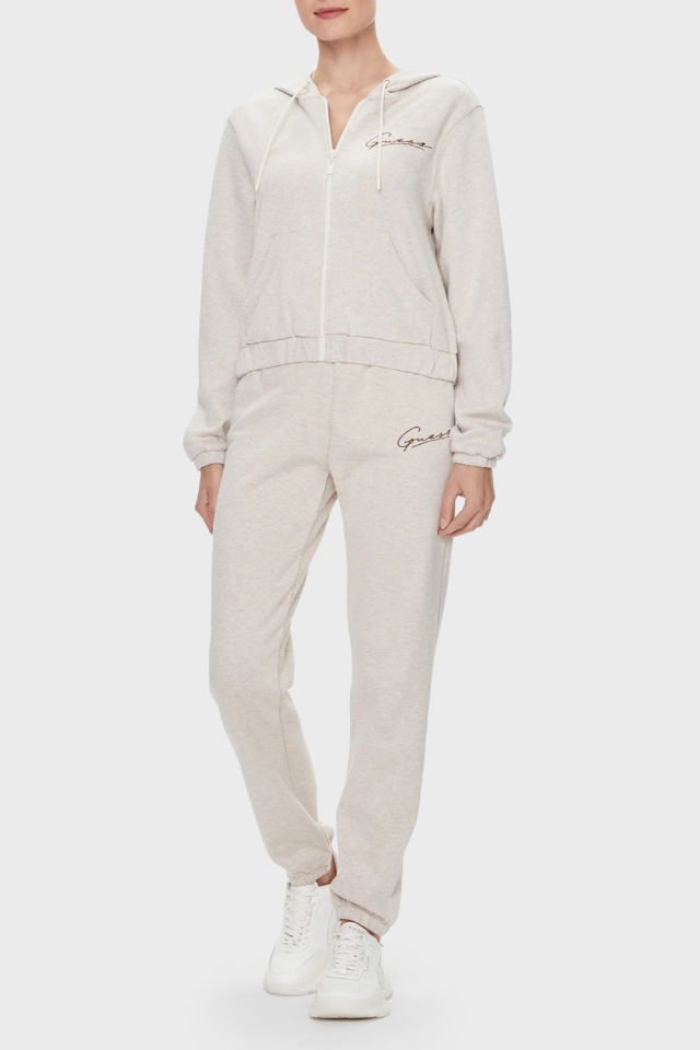 Guess Kapüşonlu Fermuarlı Sweatshirt Taş