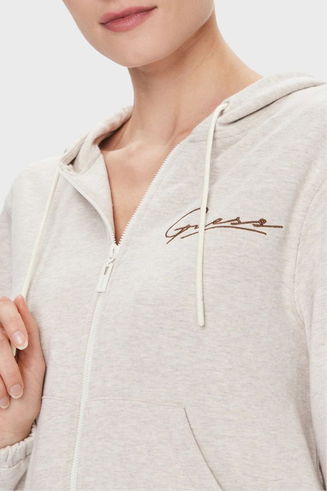 Guess Kapüşonlu Fermuarlı Sweatshirt Taş