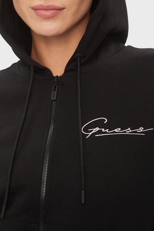Guess Kapüşonlu Fermuarlı Sweatshirt Siyah