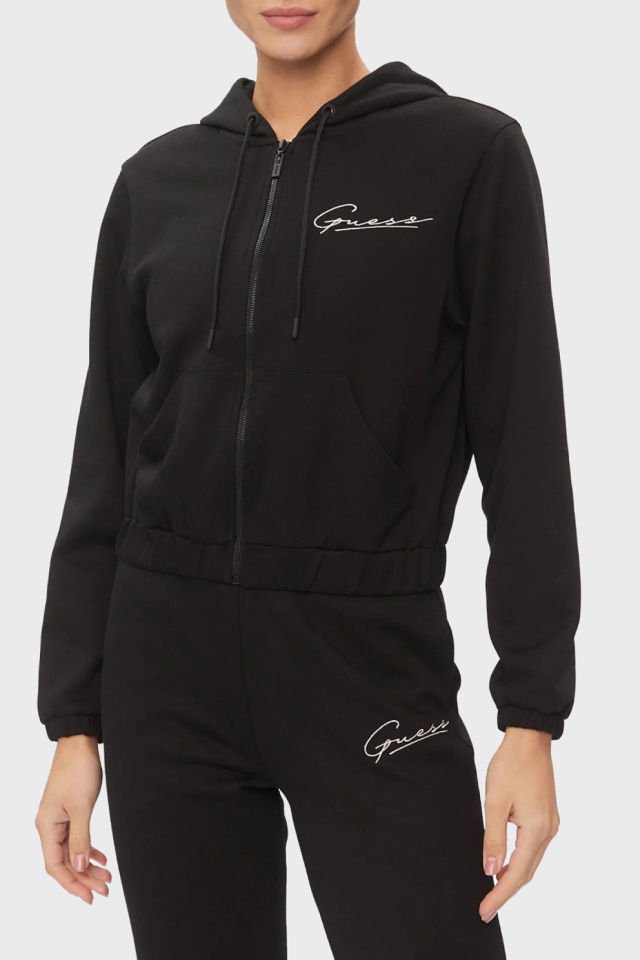 Guess Kapüşonlu Fermuarlı Sweatshirt Siyah