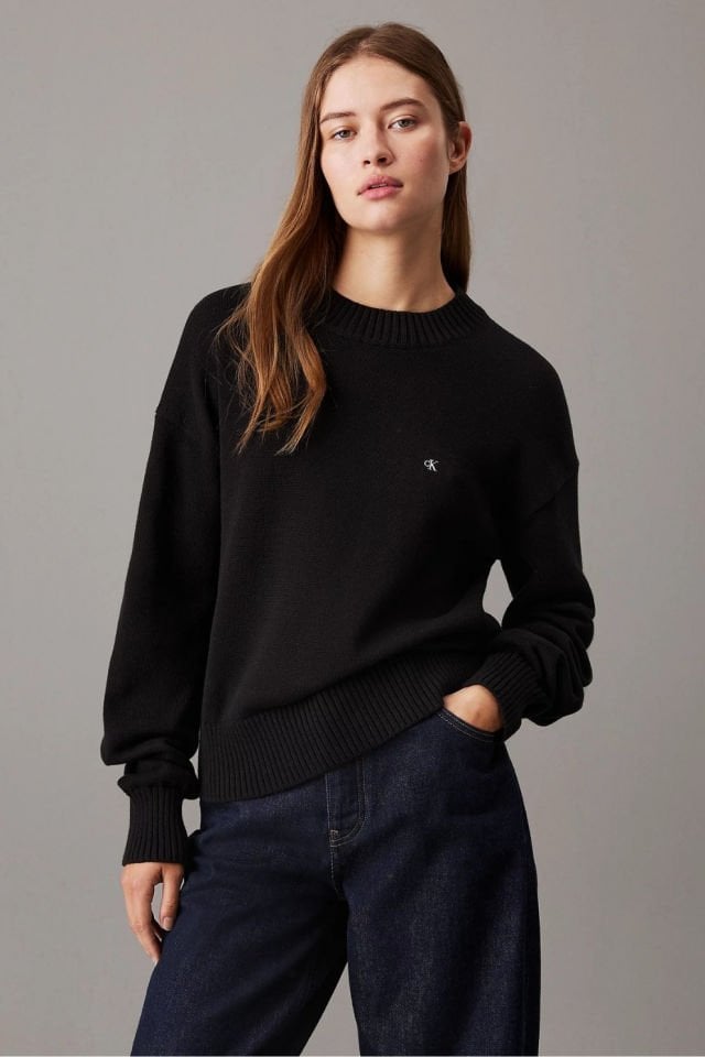 Calvin Klein Pamuklu Monogram Kazak Siyah