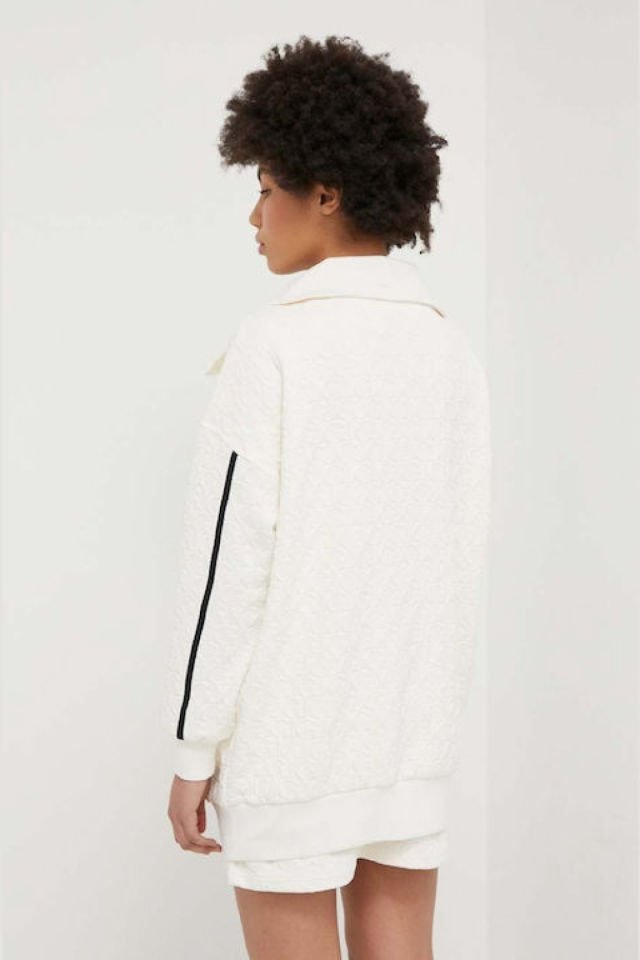 Guess Kabartma Baskılı Gj Logolu Uzun Sweatshirt Beyaz