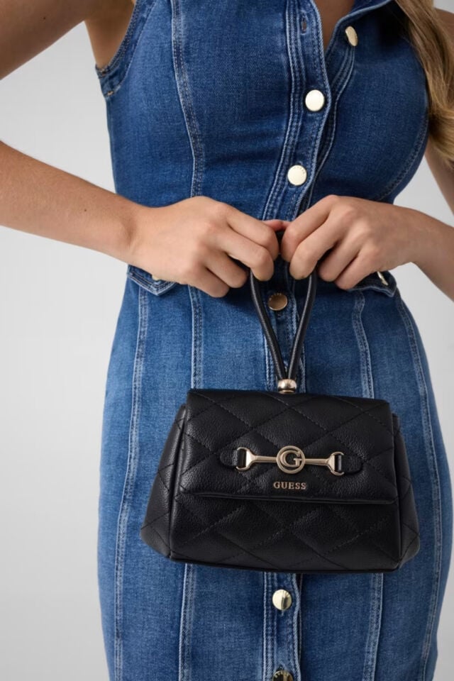 Guess Frances Mini Kapaklı Çapraz Askılı Çanta Siyah