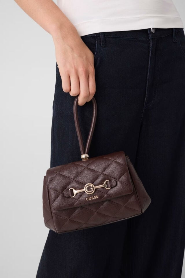 Guess Frances Mini Kapaklı Çapraz Askılı Çanta Kahverengi