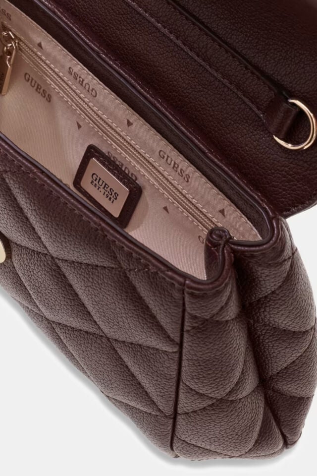 Guess Frances Mini Kapaklı Çapraz Askılı Çanta Kahverengi