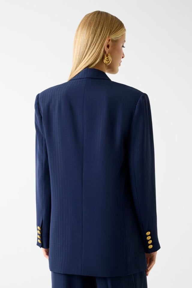 Guess Marciano Çizgili Blazer Koyu Mavi