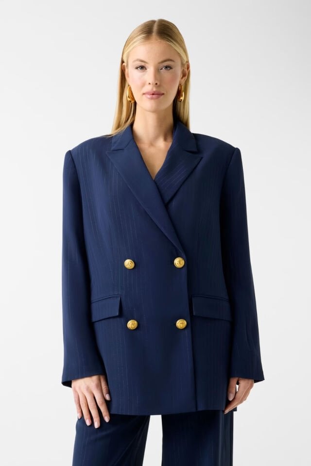 Guess Marciano Çizgili Blazer Koyu Mavi