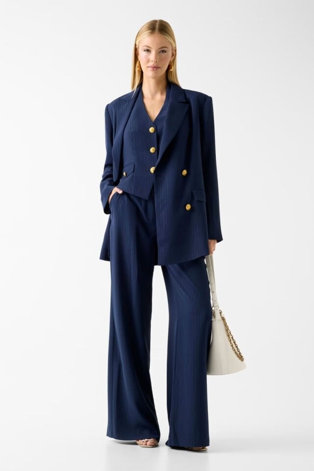 Guess Marciano Çizgili Blazer Koyu Mavi