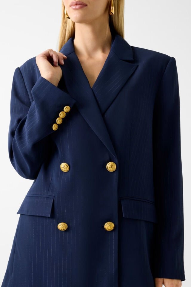 Guess Marciano Çizgili Blazer Koyu Mavi