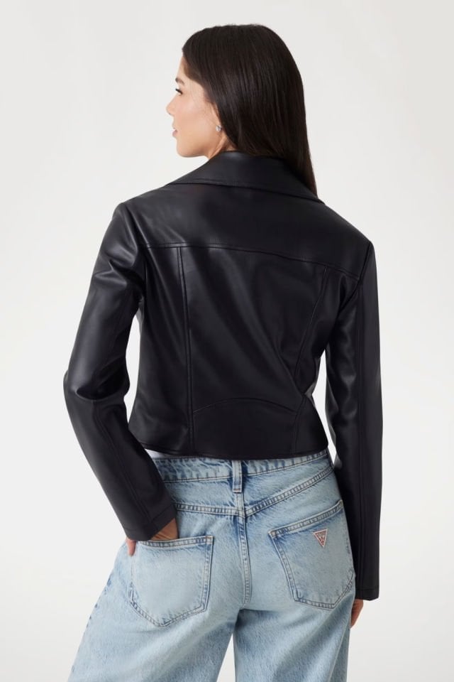 Guess Suni Deri Biker Ceket Siyah
