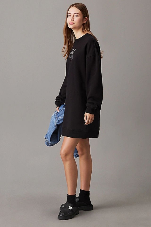 Calvin Klein Rahat Monogram Sweatshirt Elbise Siyah