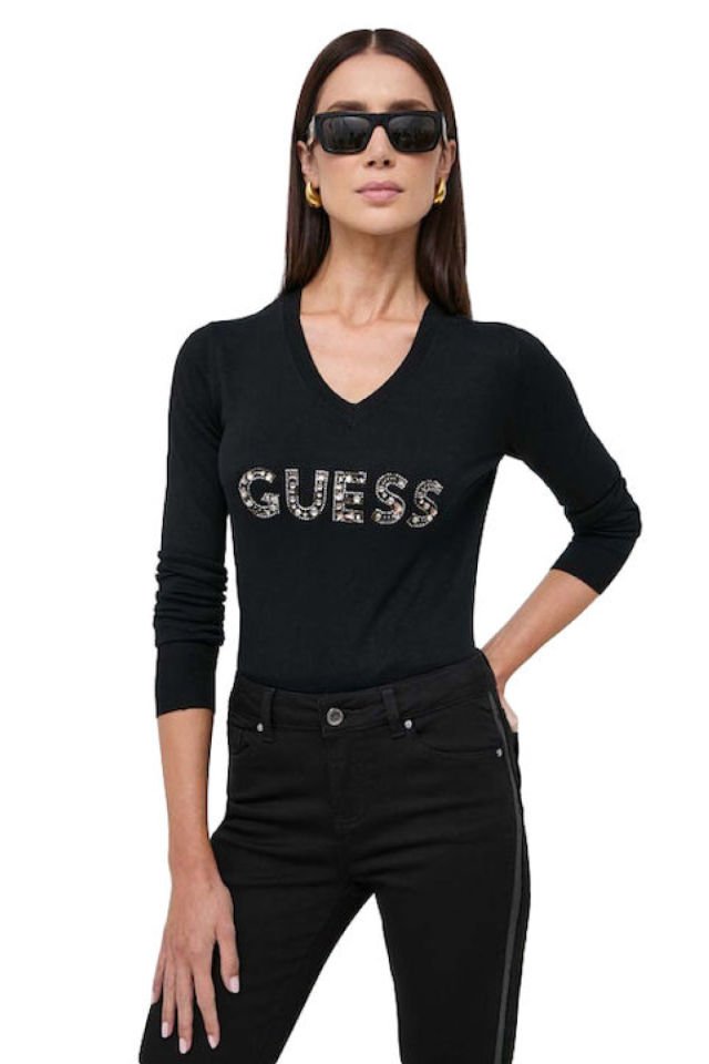 Guess Önü Taş Logolu Kazak Siyah