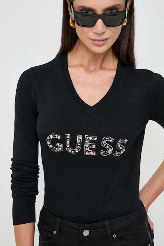 Guess Önü Taş Logolu Kazak Siyah