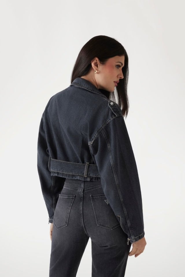 Guess Denim Biker Ceket Siyah