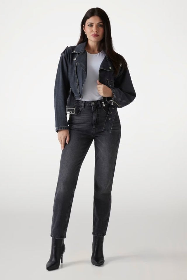 Guess Denim Biker Ceket Siyah