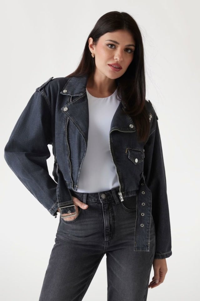 Guess Denim Biker Ceket Siyah