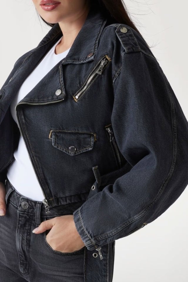Guess Denim Biker Ceket Siyah