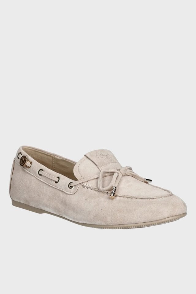 Guess Süet Kadın Mokasen Ayakkabı Fiyonk Detaylı Bej