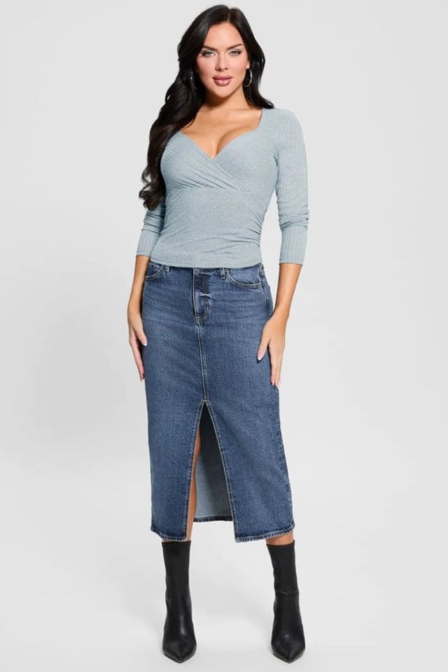 Guess Ls Amira Büzgülü Bluz Mavi