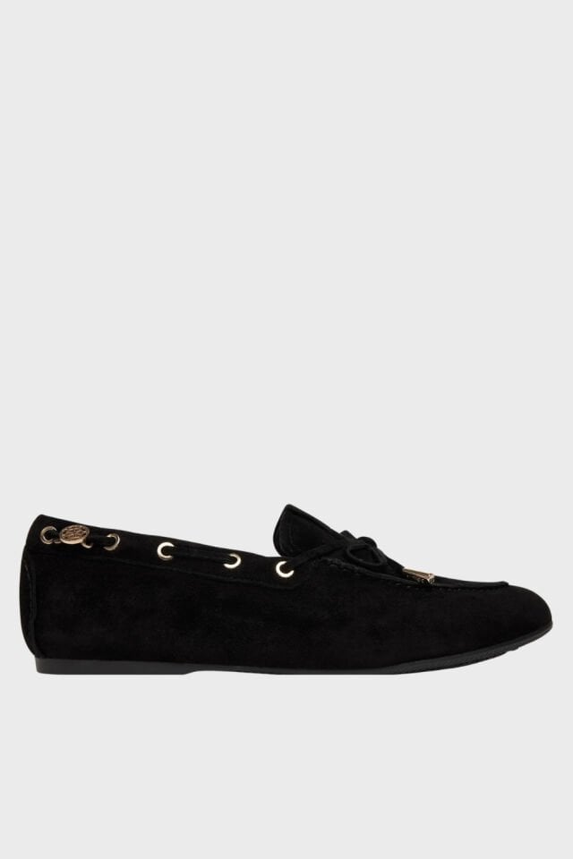 Guess Süet Kadın Mokasen Ayakkabı Fiyonk Detaylı Siyah