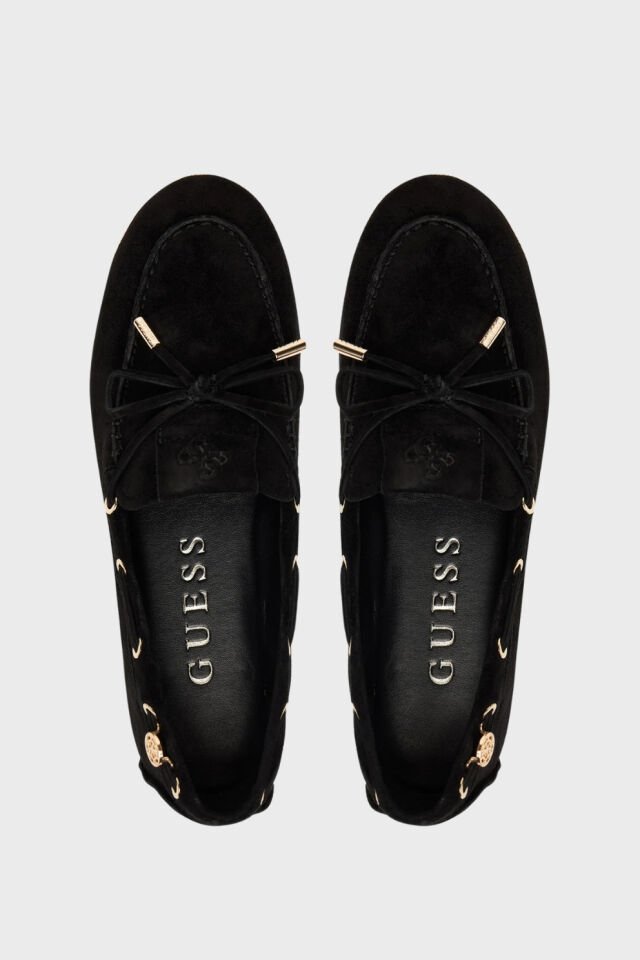Guess Süet Kadın Mokasen Ayakkabı Fiyonk Detaylı Siyah