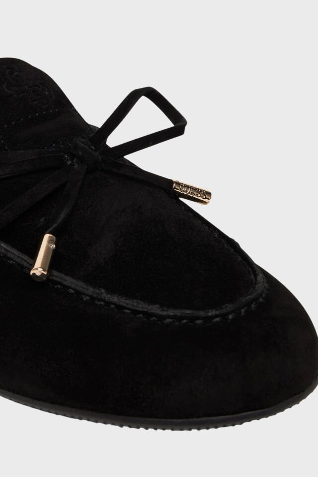 Guess Süet Kadın Mokasen Ayakkabı Fiyonk Detaylı Siyah